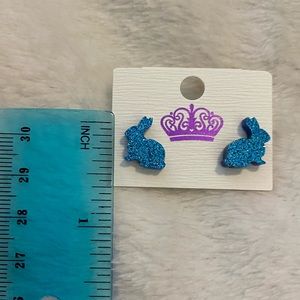 Blue glitter bunny rabbit stud earrings